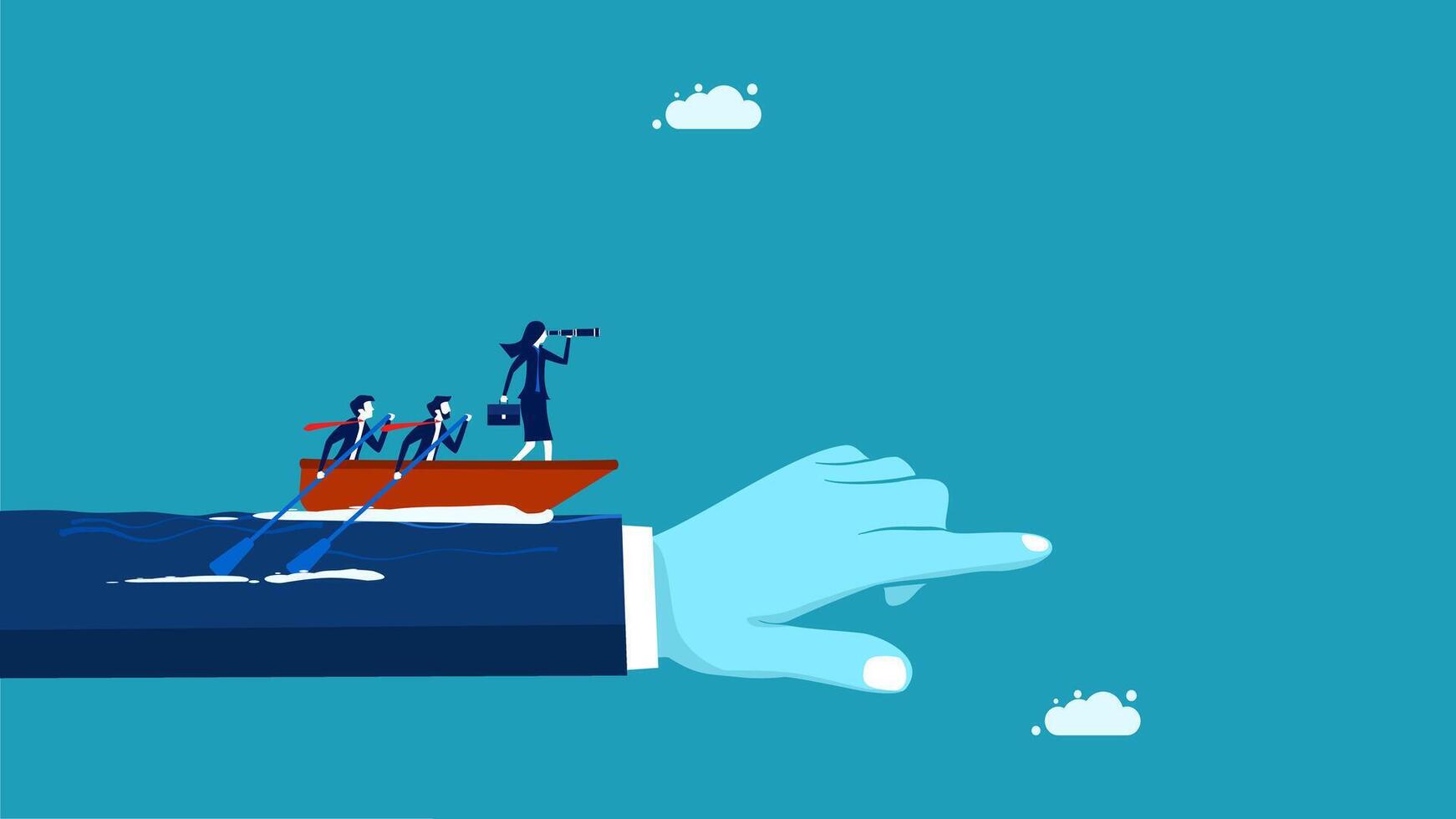 businessman pointing to a boat with people on it vector