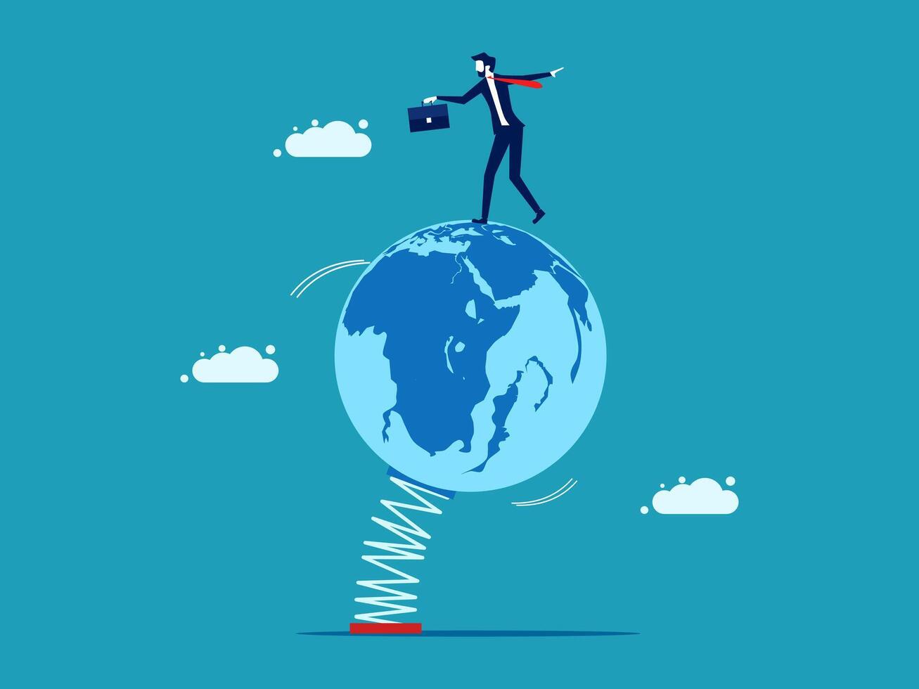 businessman standing on top of globe with briefcase vector