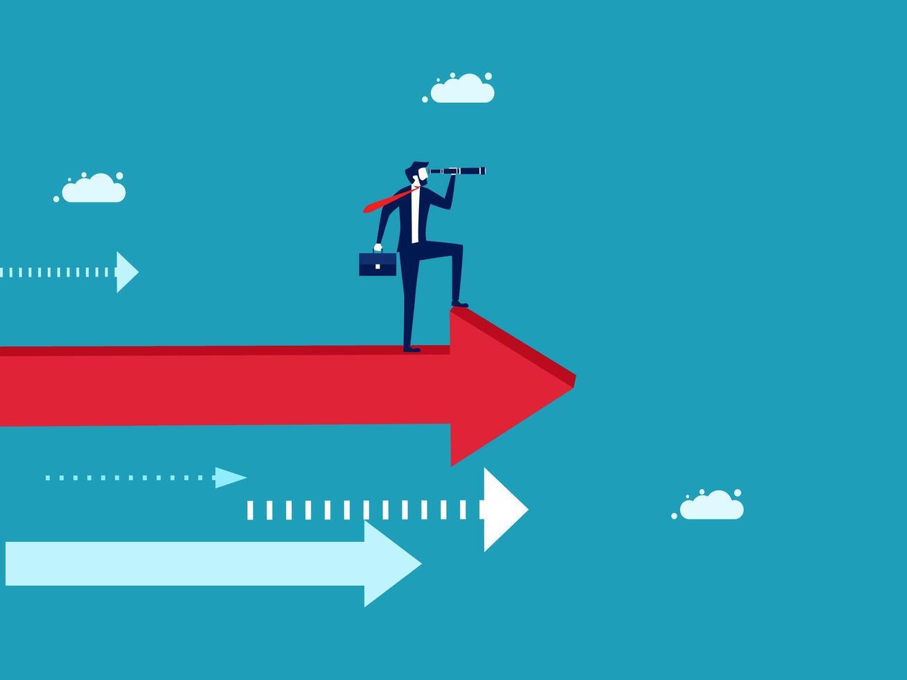 businessman standing on arrow pointing to the future vector