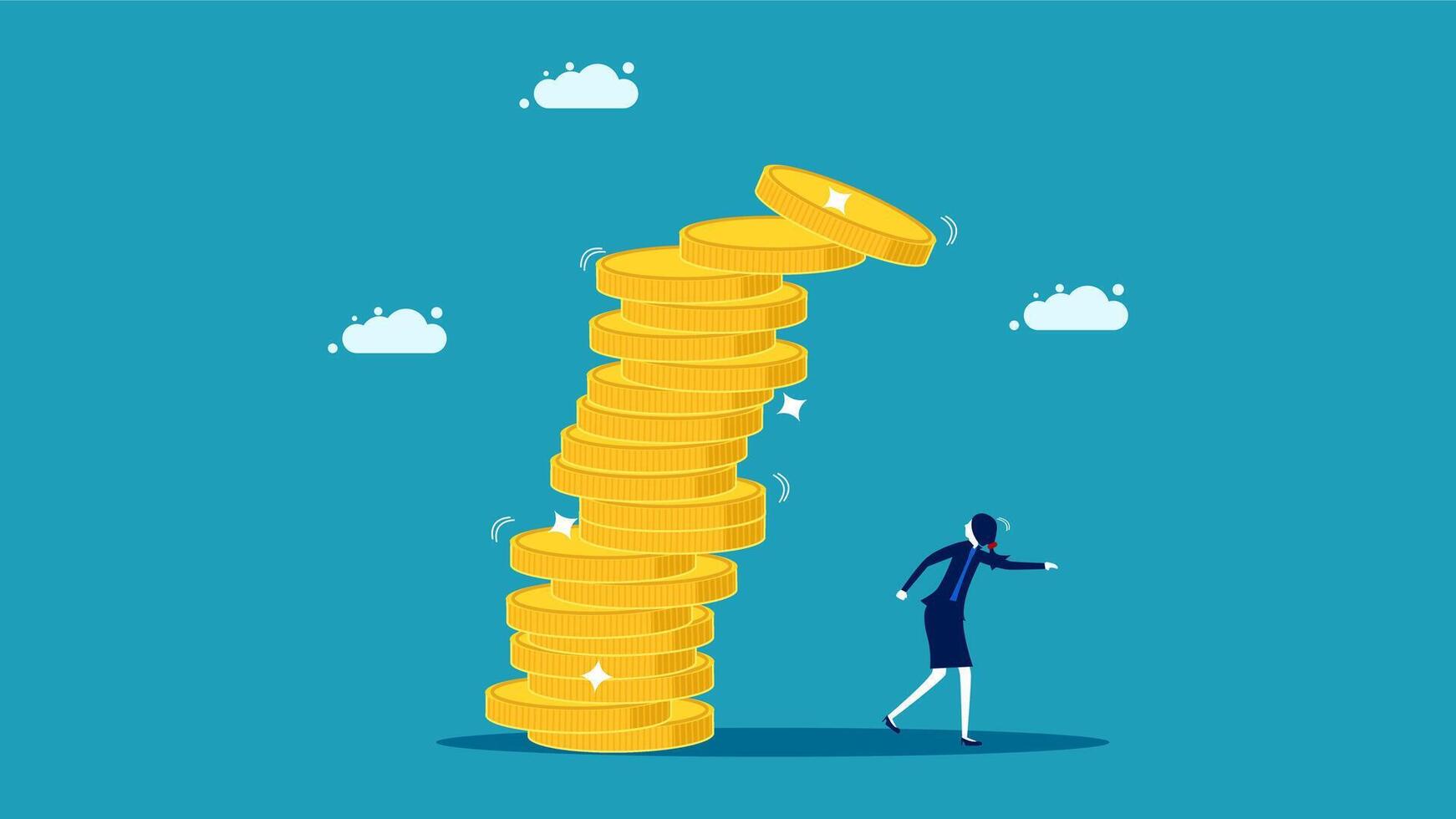 businessman climbing up a stack of coins vector