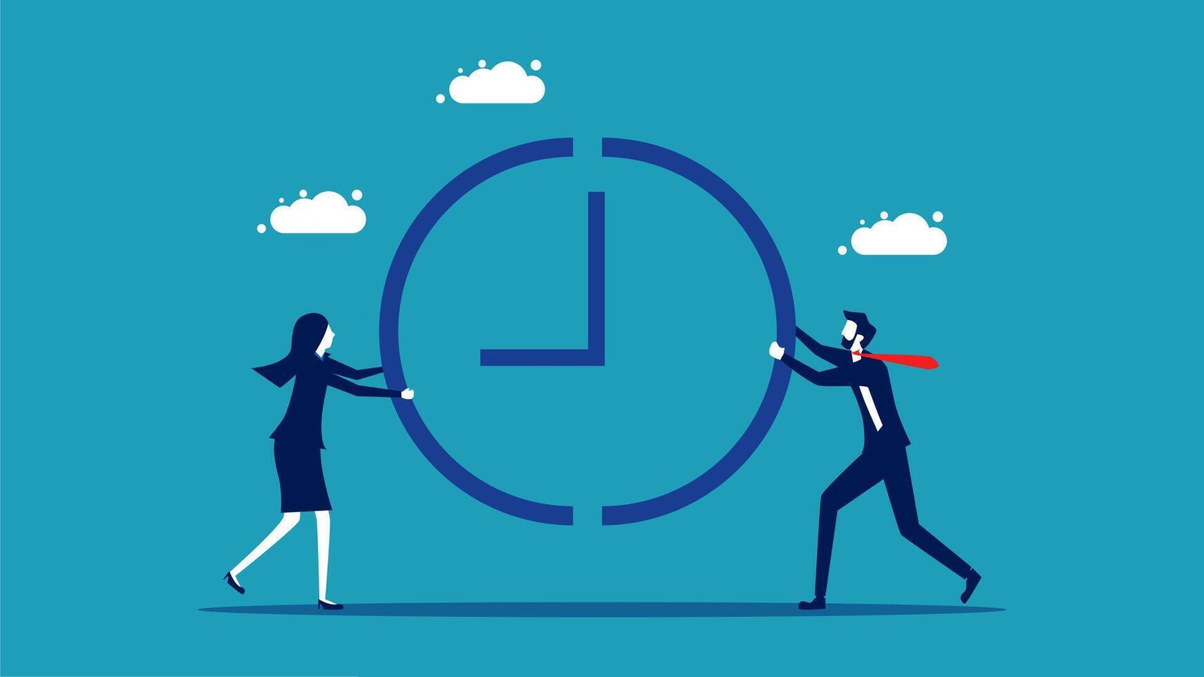 business people pushing a clock with a cloud above it vector