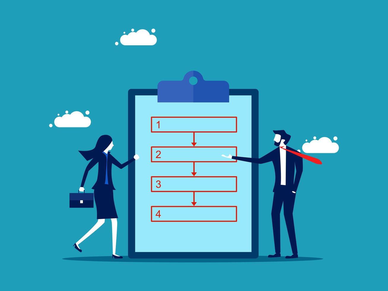 business people standing next to a clipboard with a checklist vector