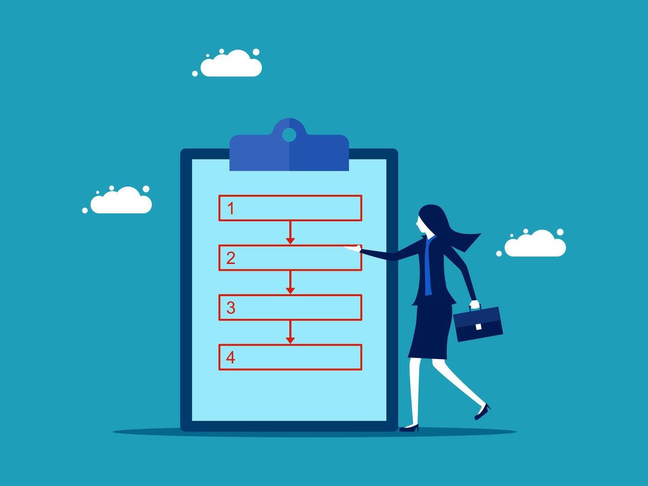 business woman with clipboard and checklist on blue background vector