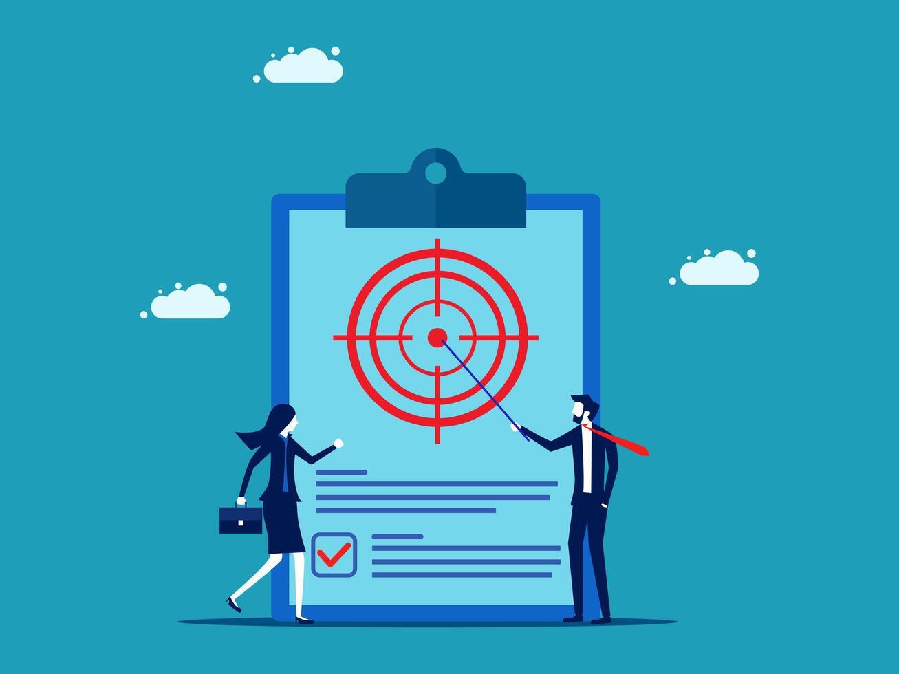 business people with target on clipboard vector