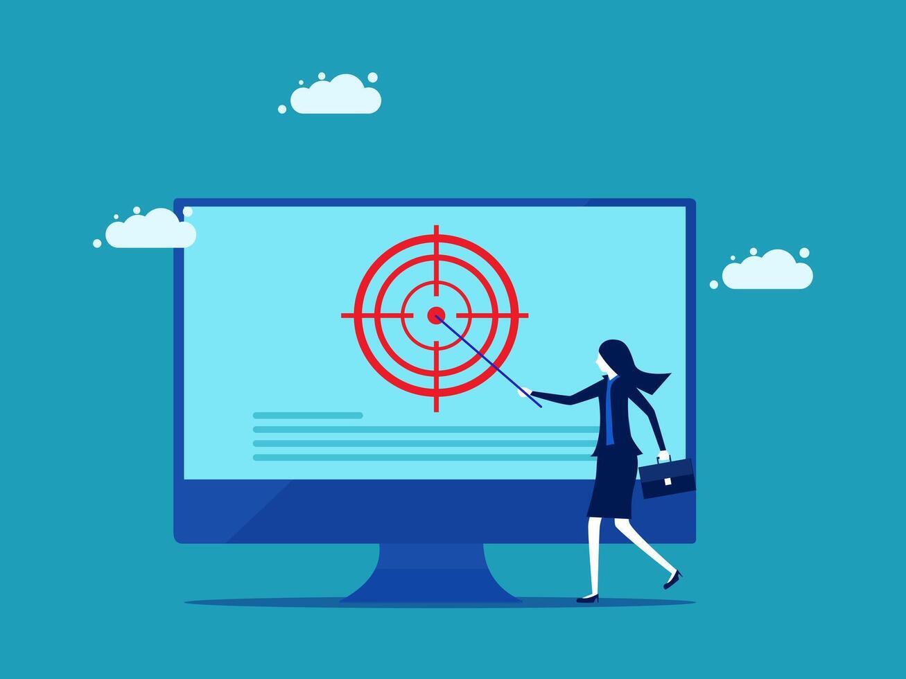 businesswoman pointing at target on computer screen vector