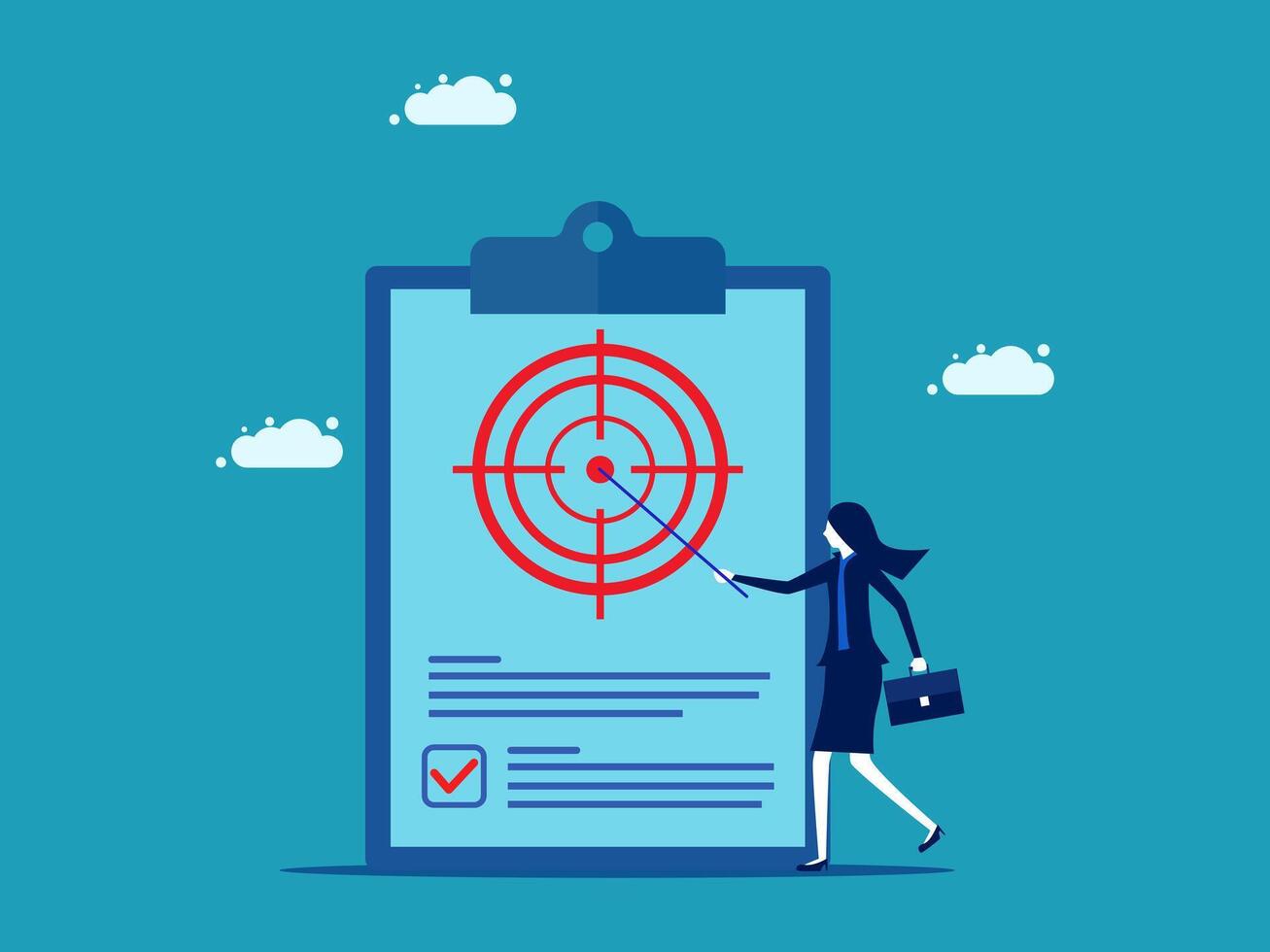 businesswoman with clipboard and target on it vector