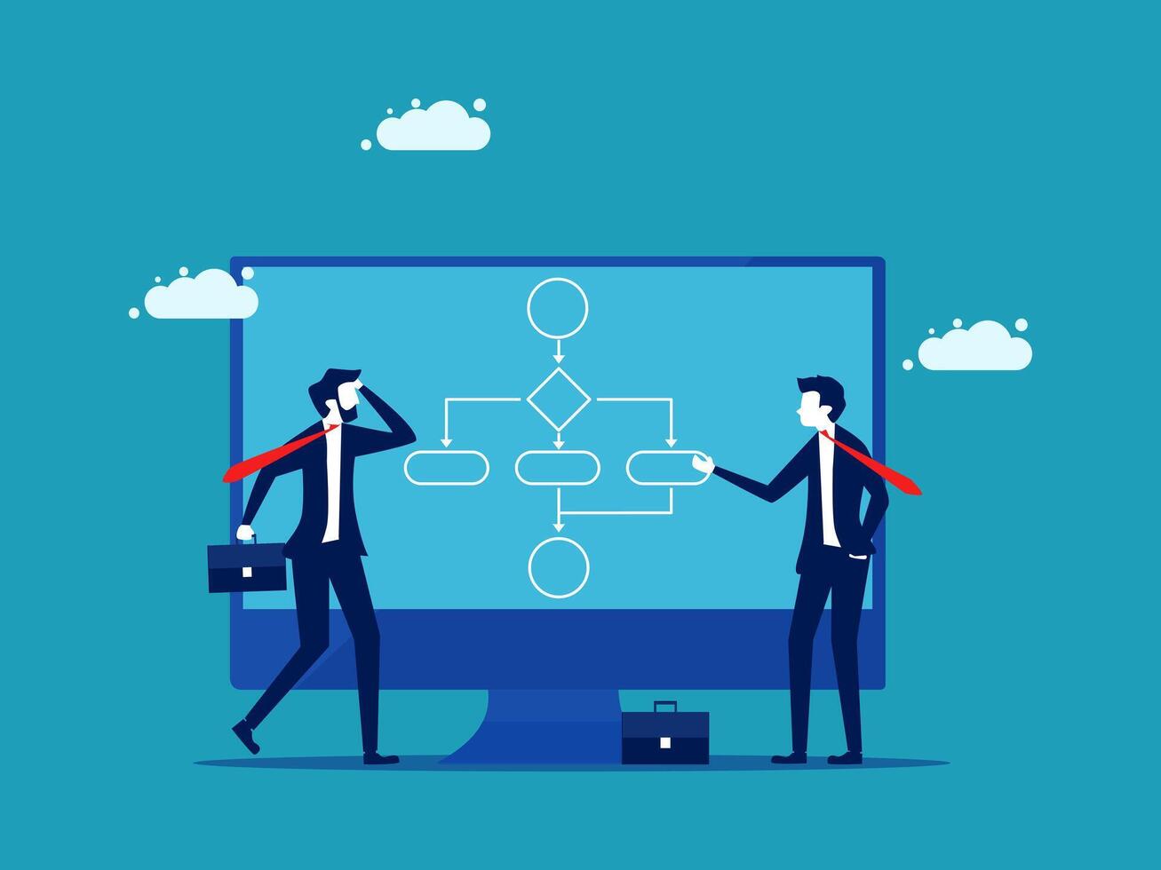 businessman and businesswoman working on a project diagram vector