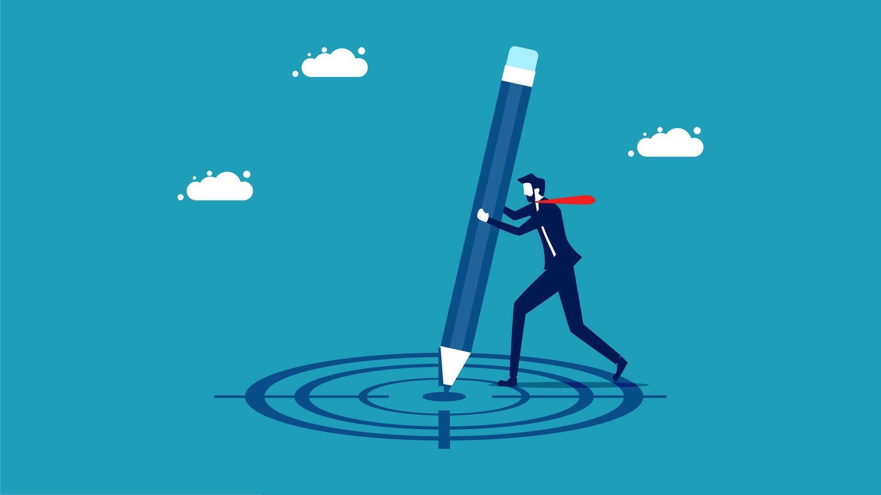 businessman with a big pencil on a target vector