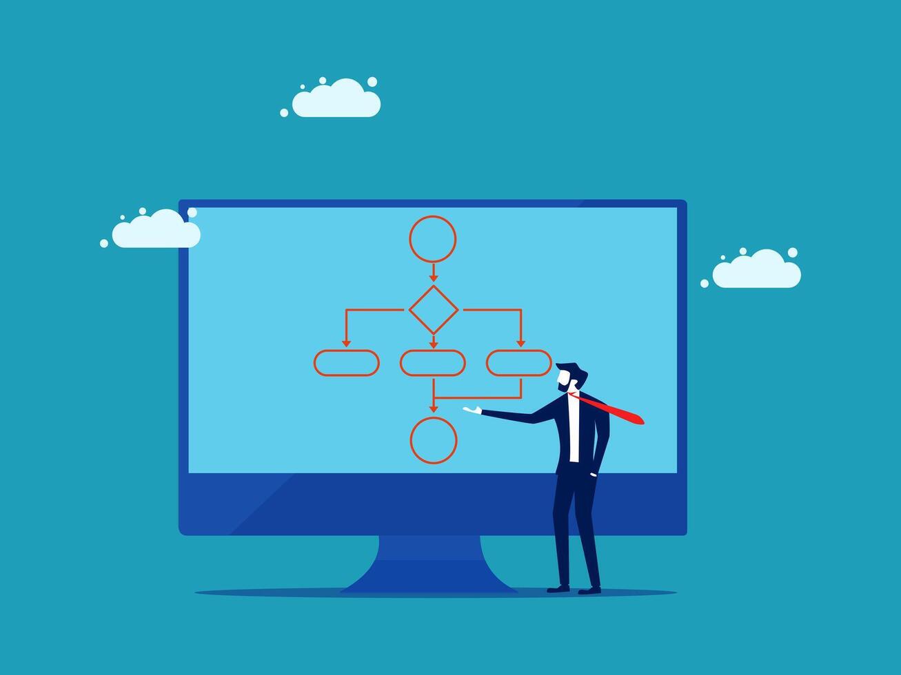businessman with a computer screen showing a diagram vector