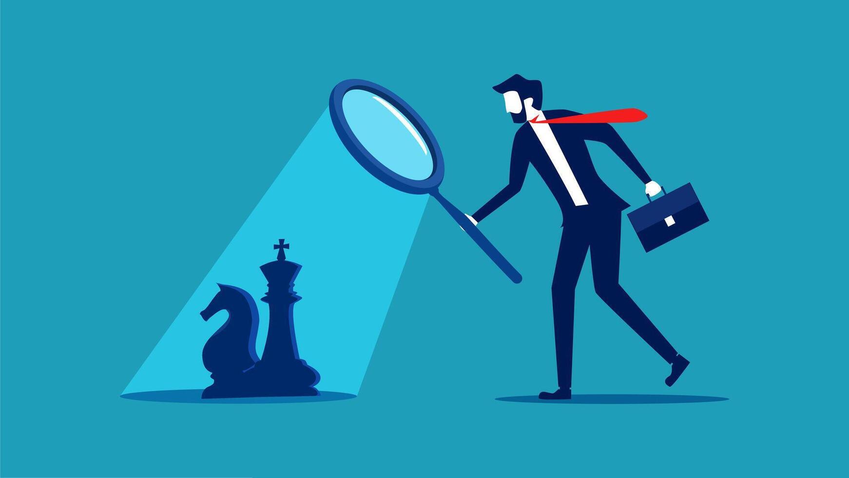 businessman looking for a chess piece with magnifying glass vector