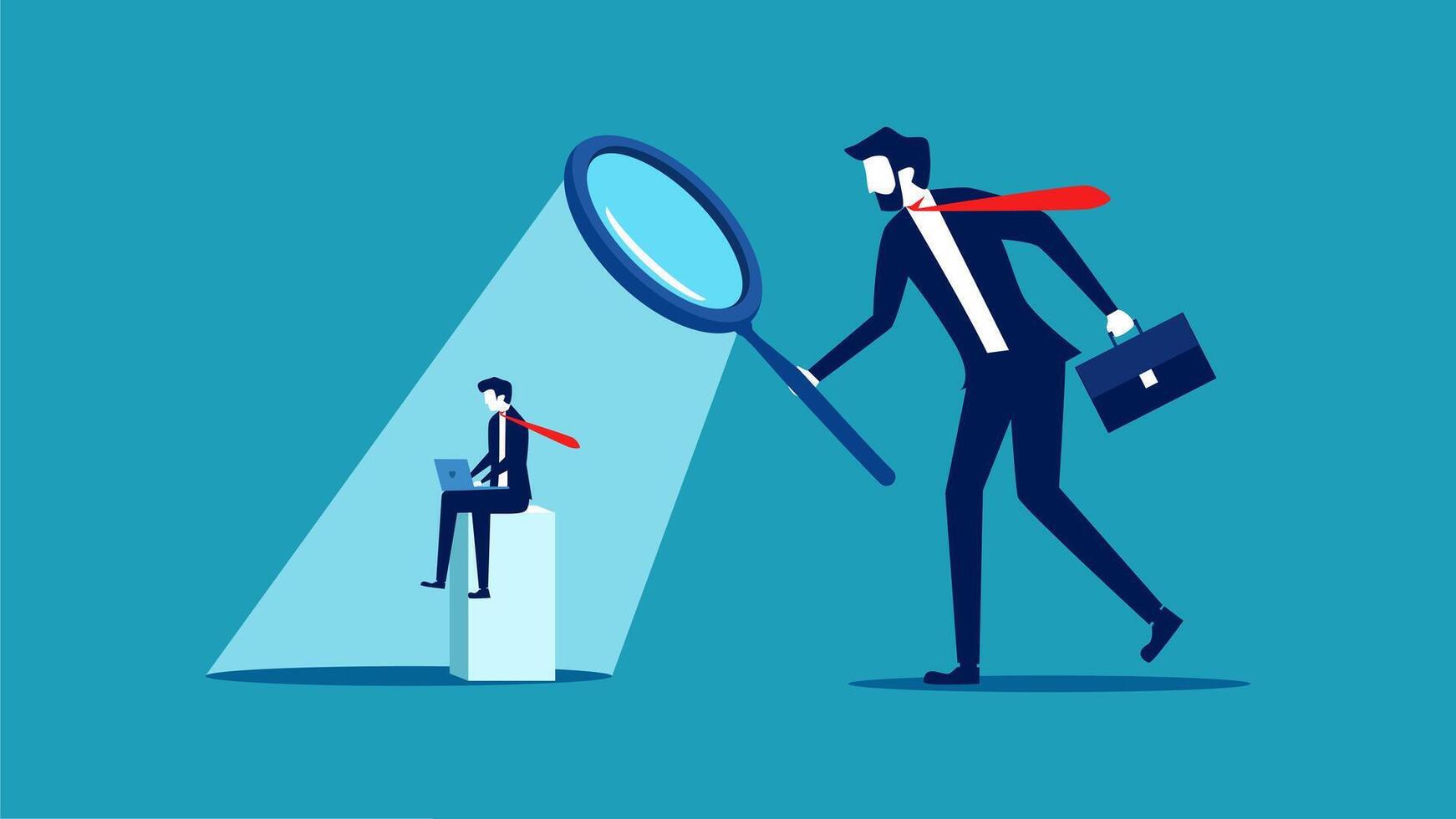 businessman looking for a job with magnifying glass vector