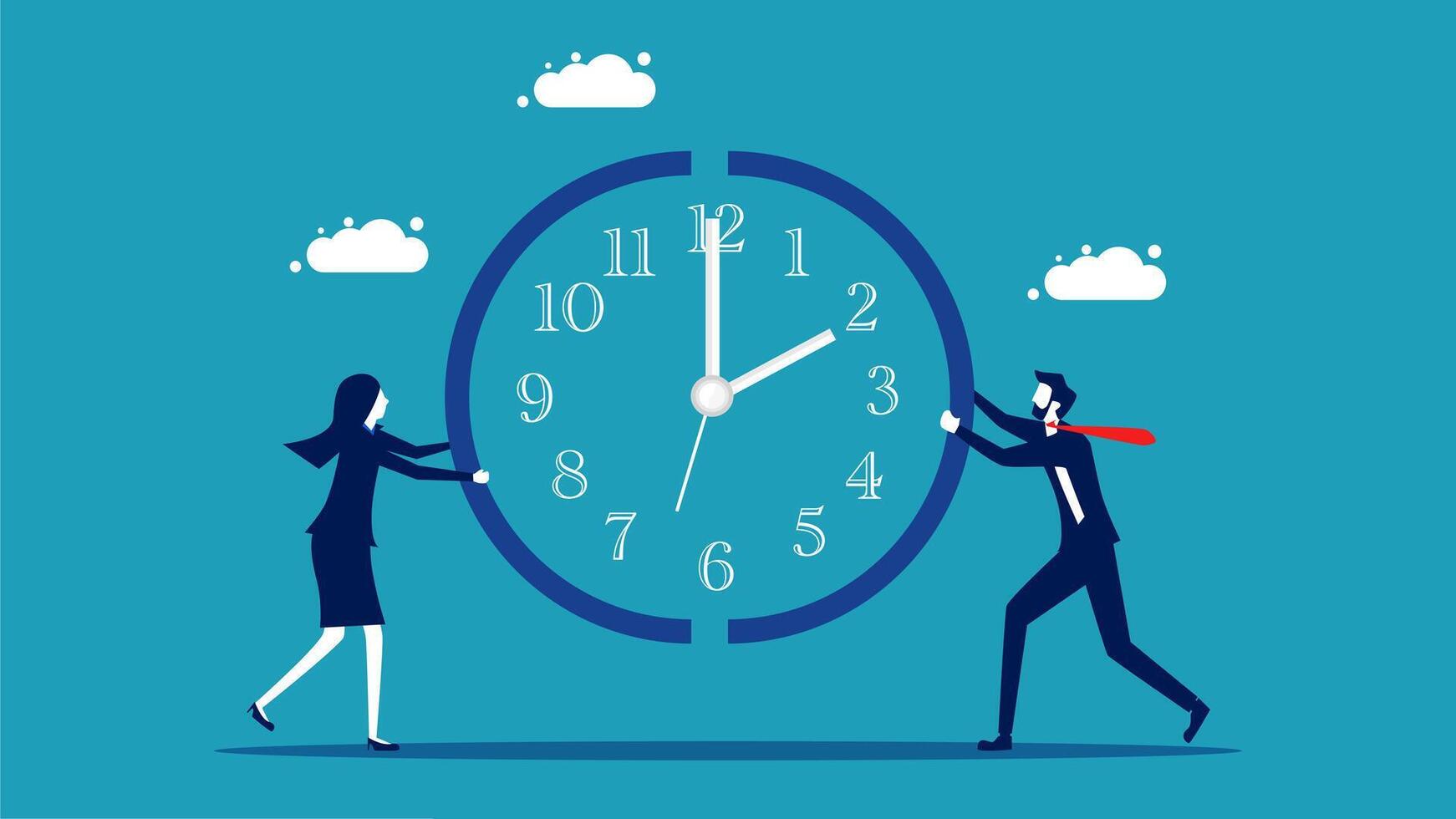 business people pushing a clock to the side vector