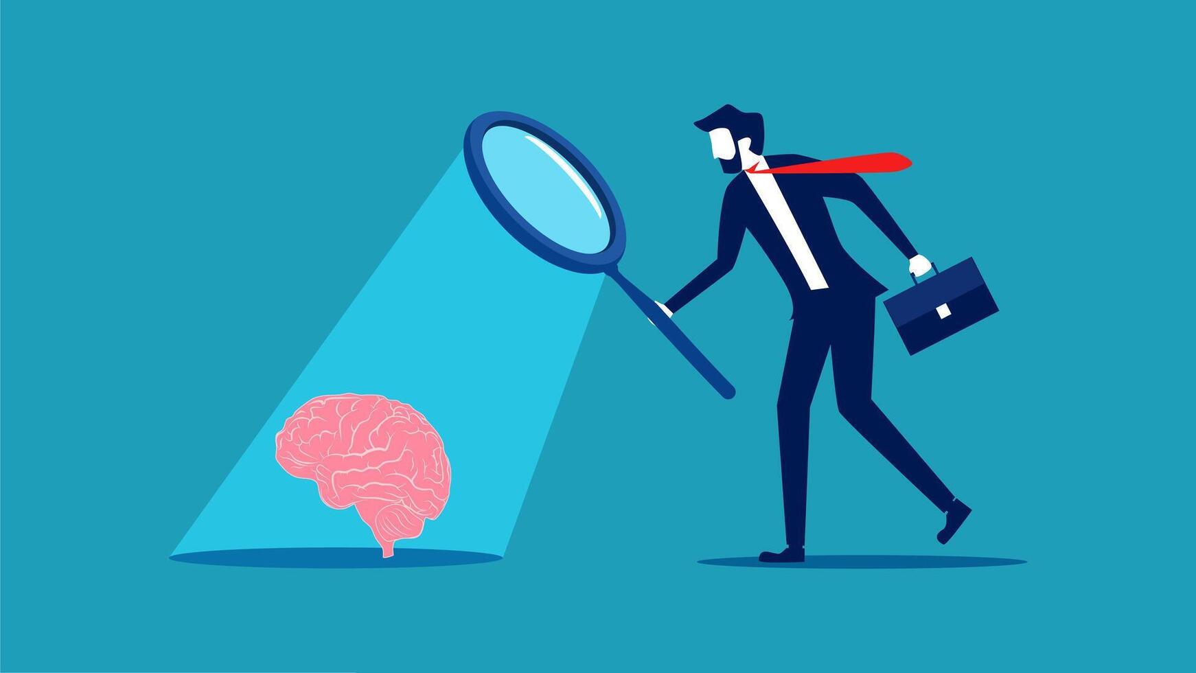 holding a magnifying glass over a brain vector