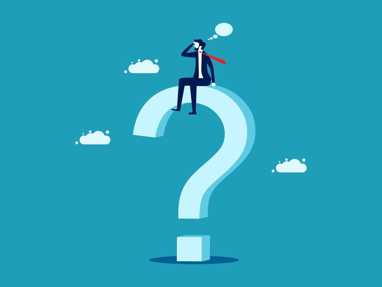 businessman sitting on top of question mark with clouds vector