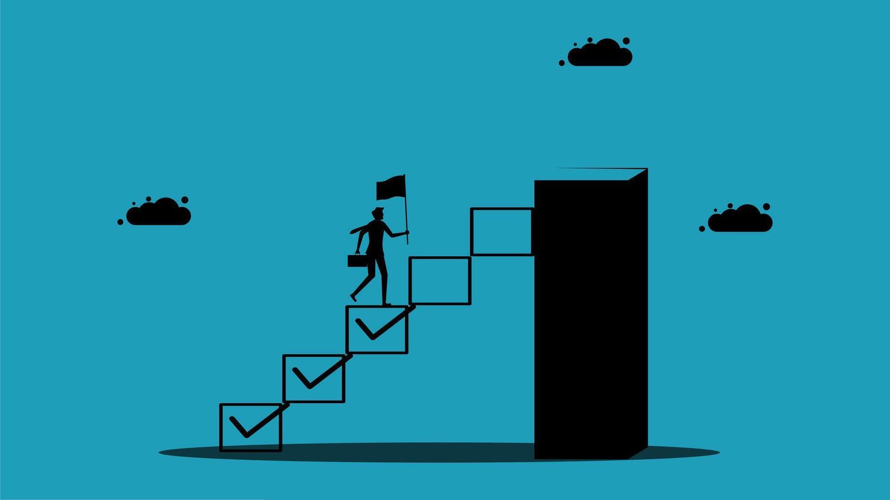 businessman climbing up the stairs to reach the top of the ladder vector