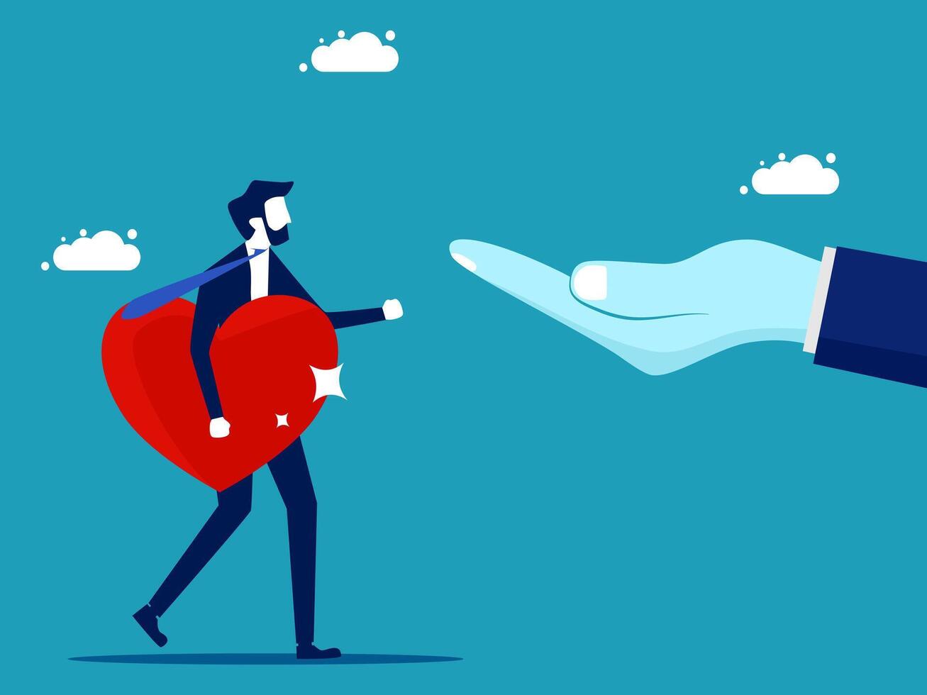 businessman with heart and hand holding it up vector