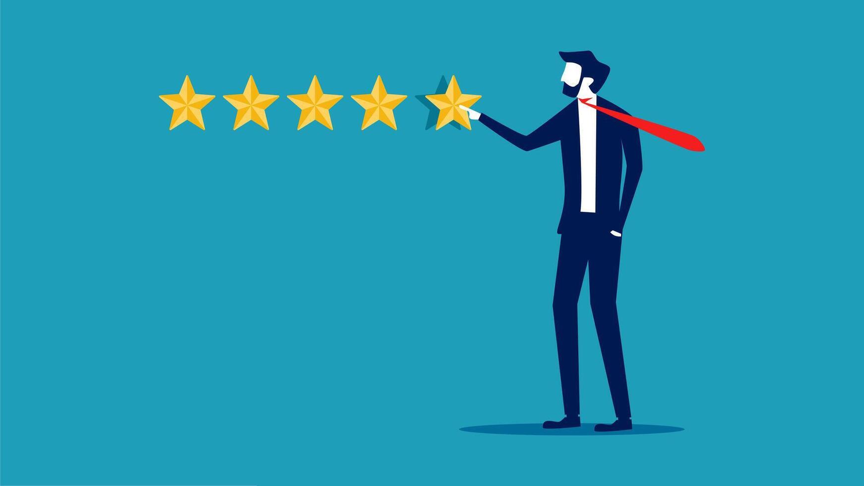 man is holding a star rating five stars vector