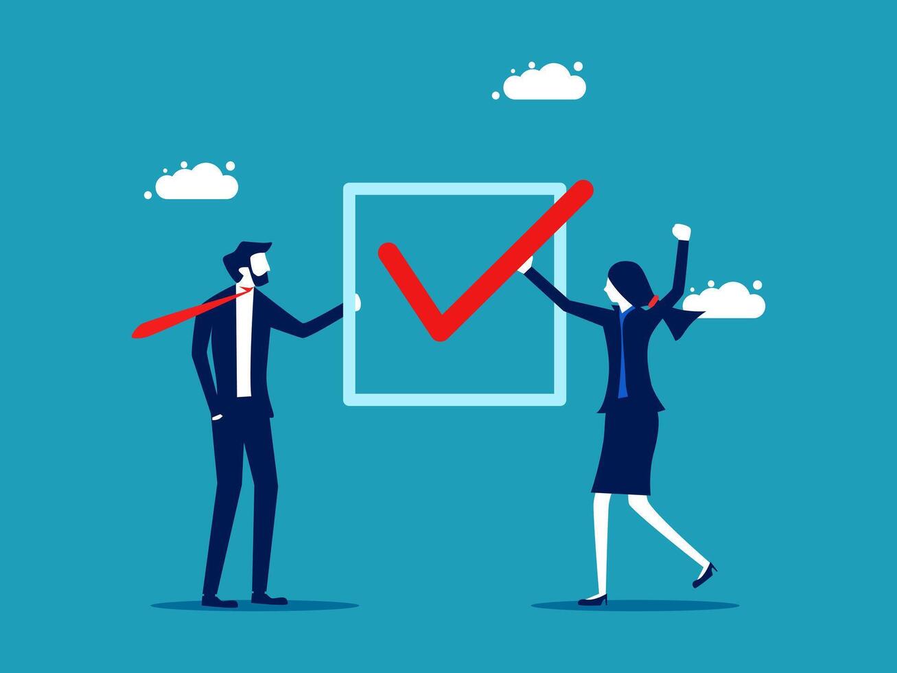 business people checking check box on blue background vector