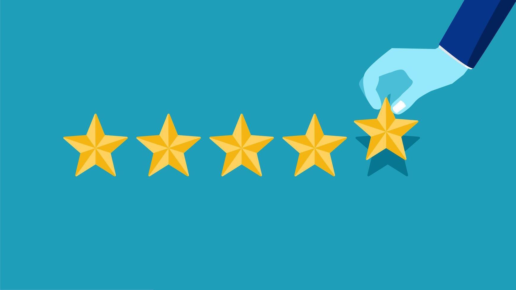 man is holding a star rating five stars vector