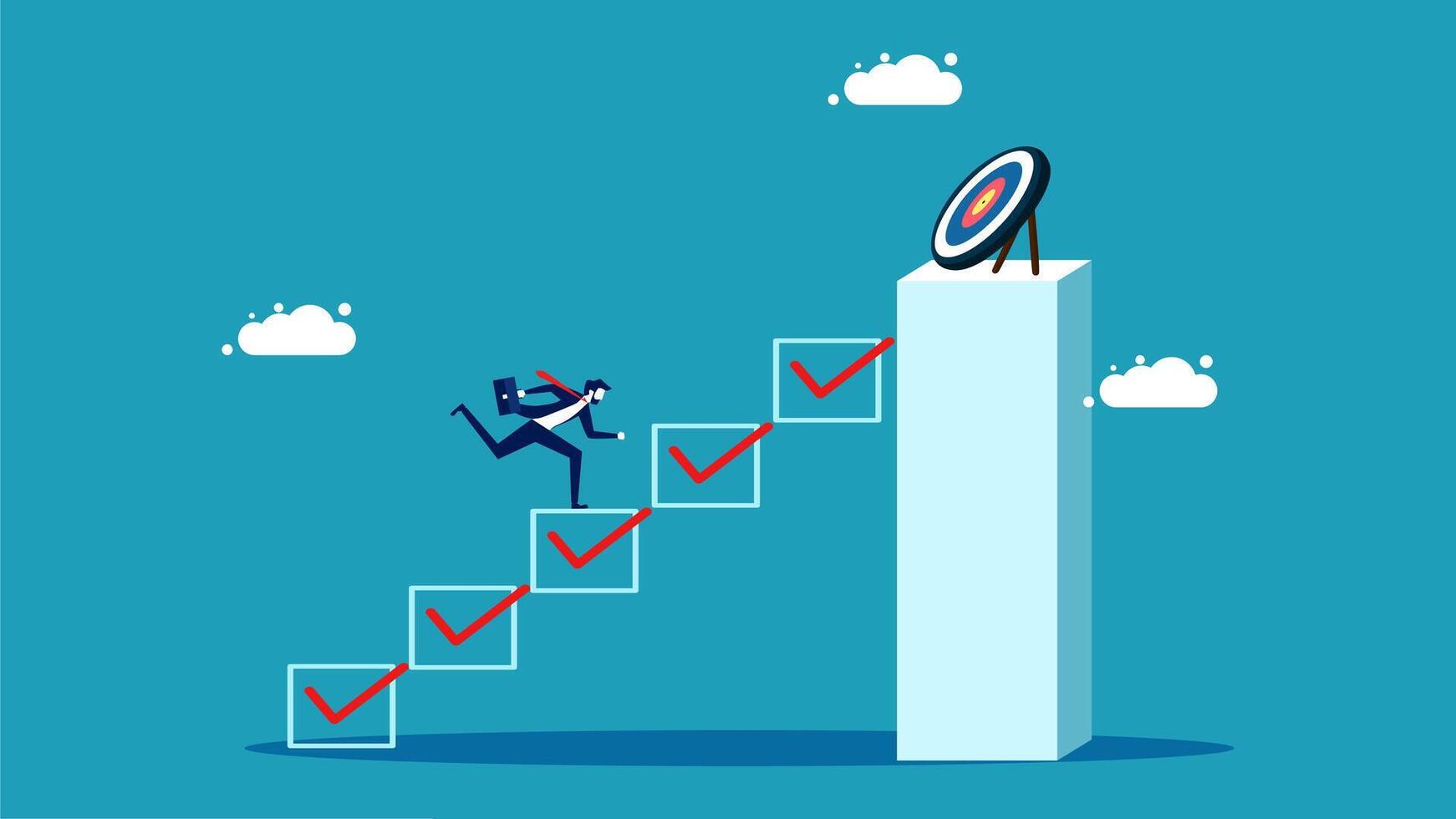 businessman climbing up the ladder to reach the target vector