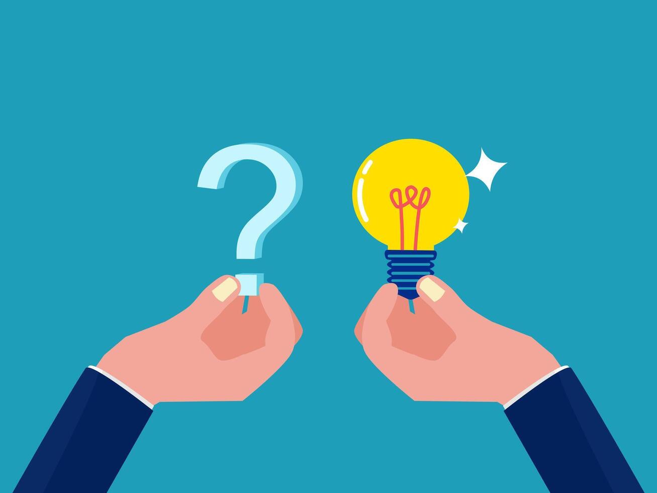two hands holding up a light bulb with a question mark vector