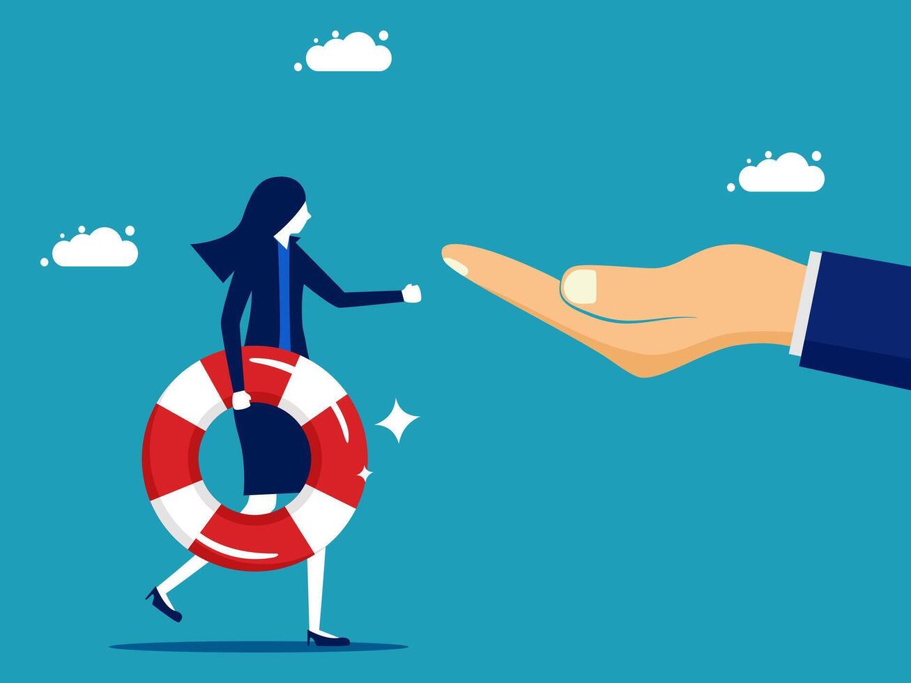 businesswoman with life preserver and hand giving to another person vector