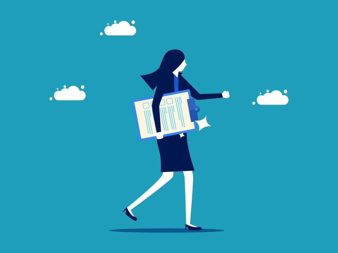 businesswoman walking with a folder and a clipboard vector