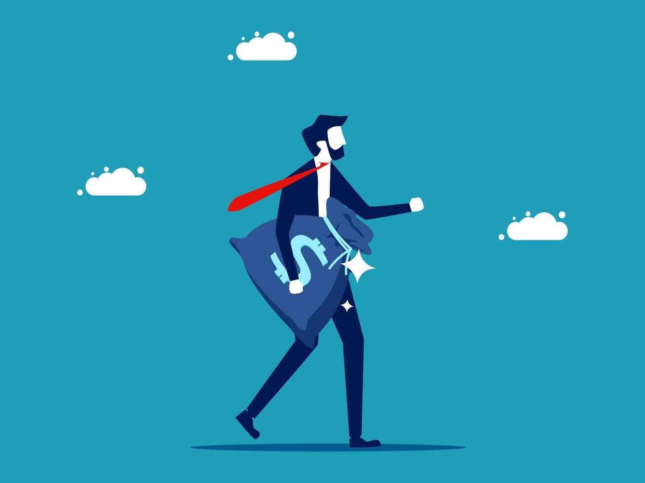 a man in a suit is carrying a bag with a blue arrow vector