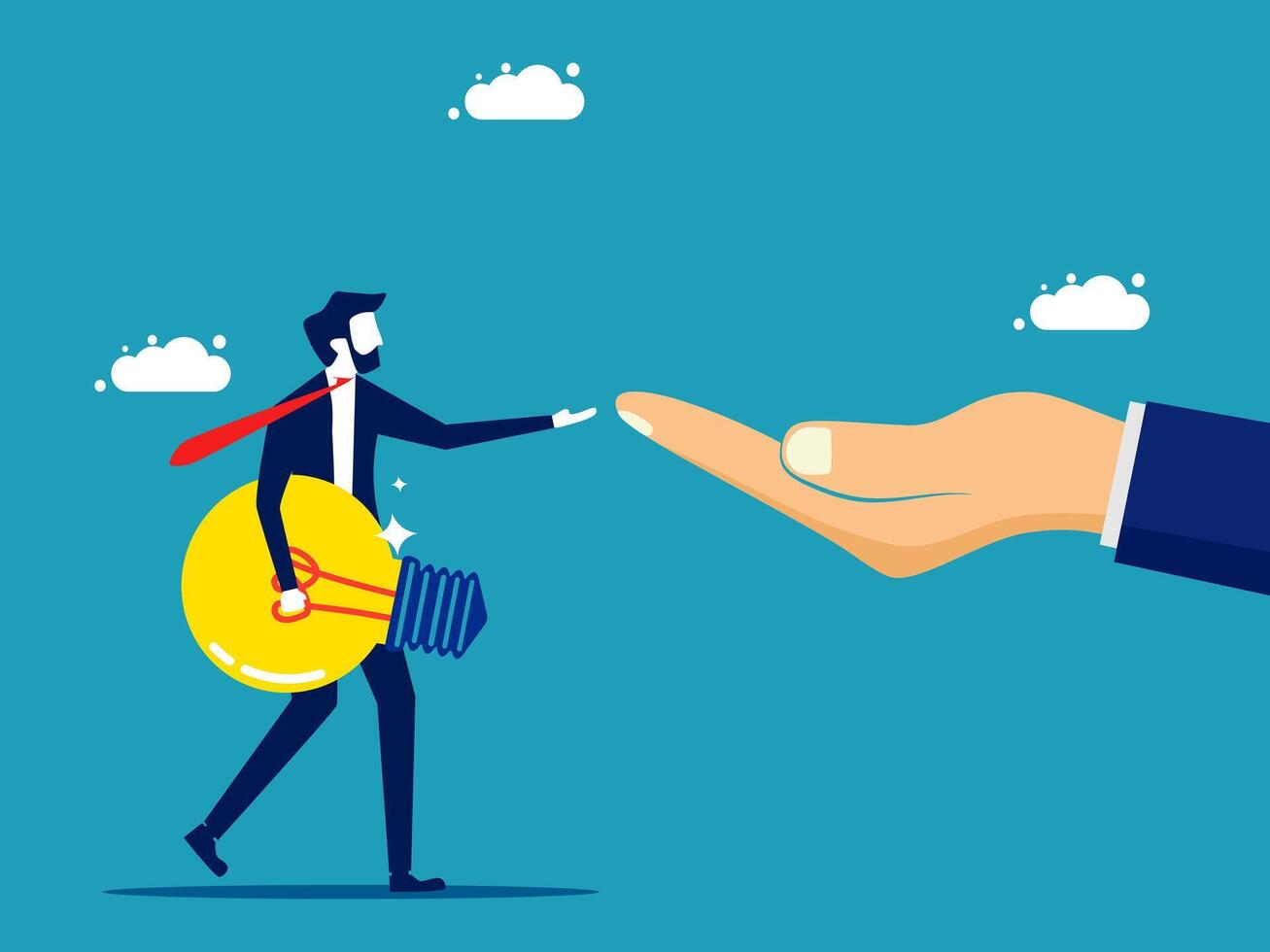 businessman with light bulb in hand and hand reaching out to another person vector