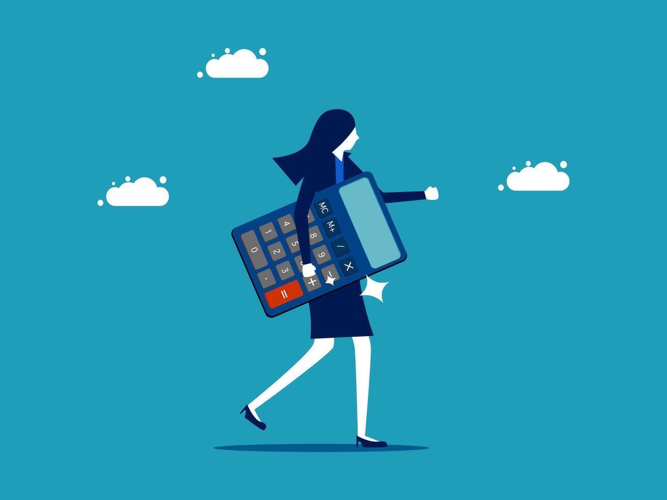 businesswoman with calculator and cloud background vector