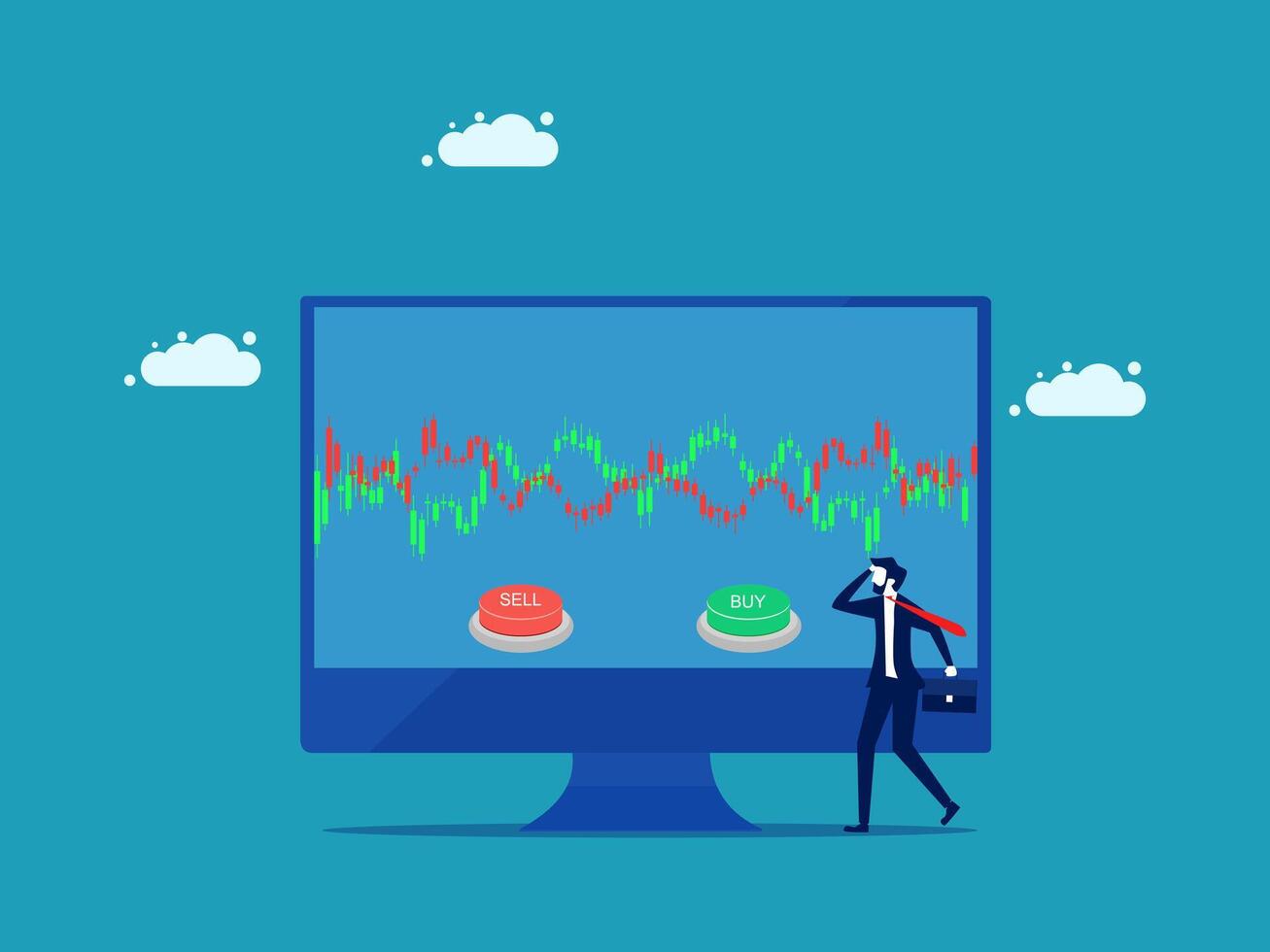 business people looking at a computer screen with a stock chart vector