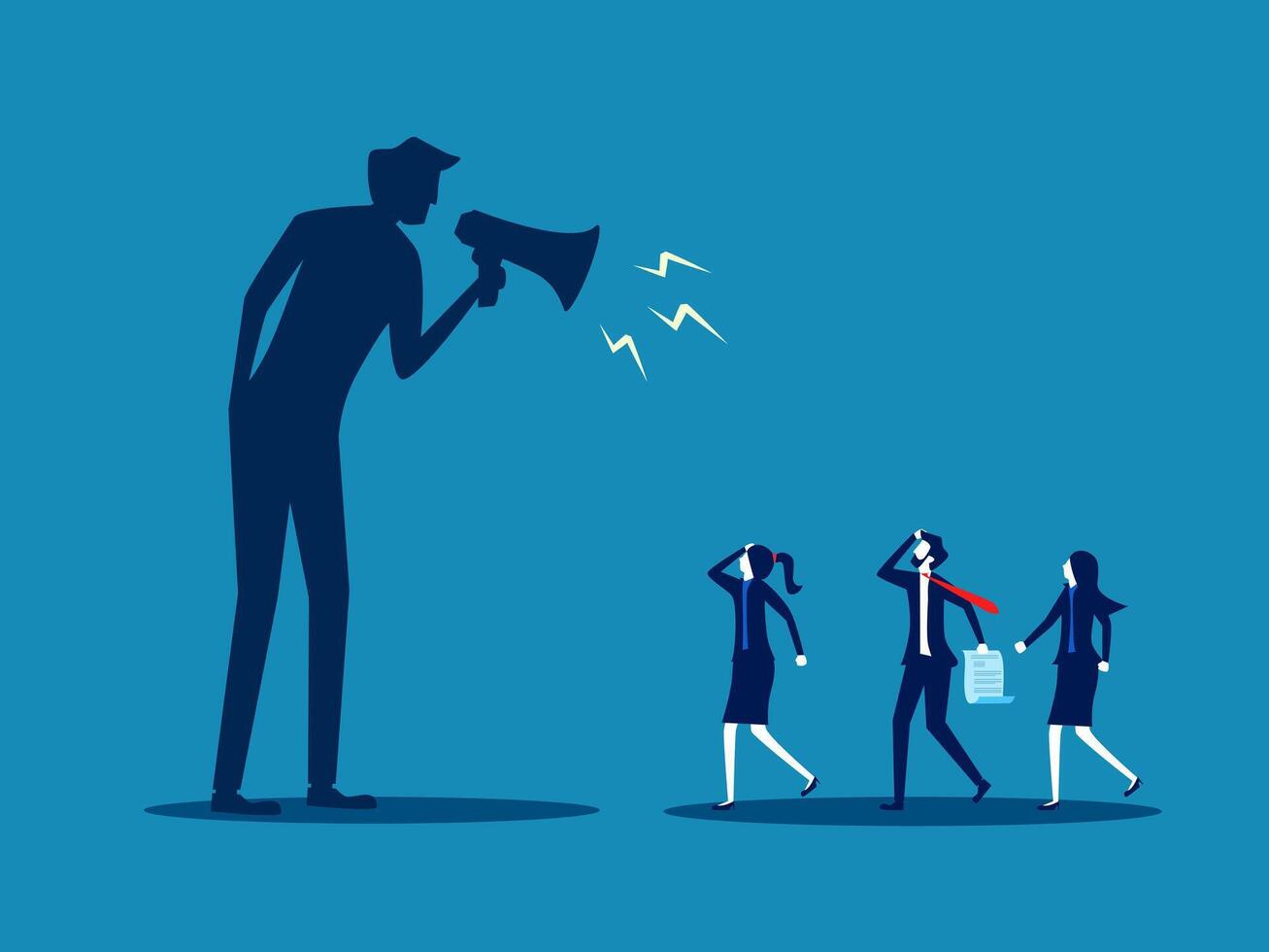 Negative critical thinking. Businessman holds a megaphone and scolds the employee vector