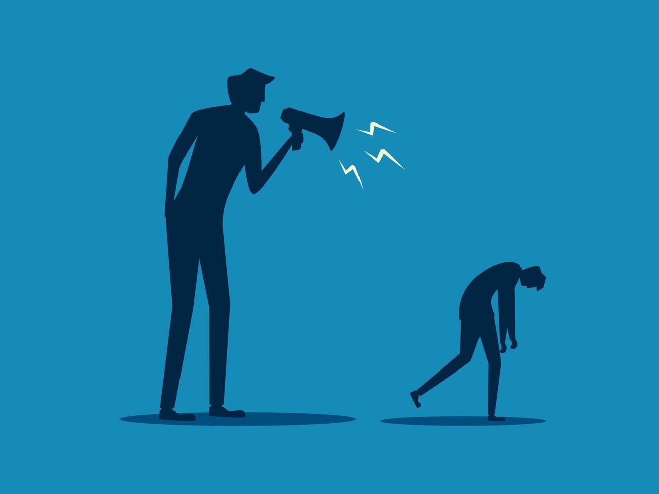 Anger. businessman holds a megaphone and criticizes an employee vector