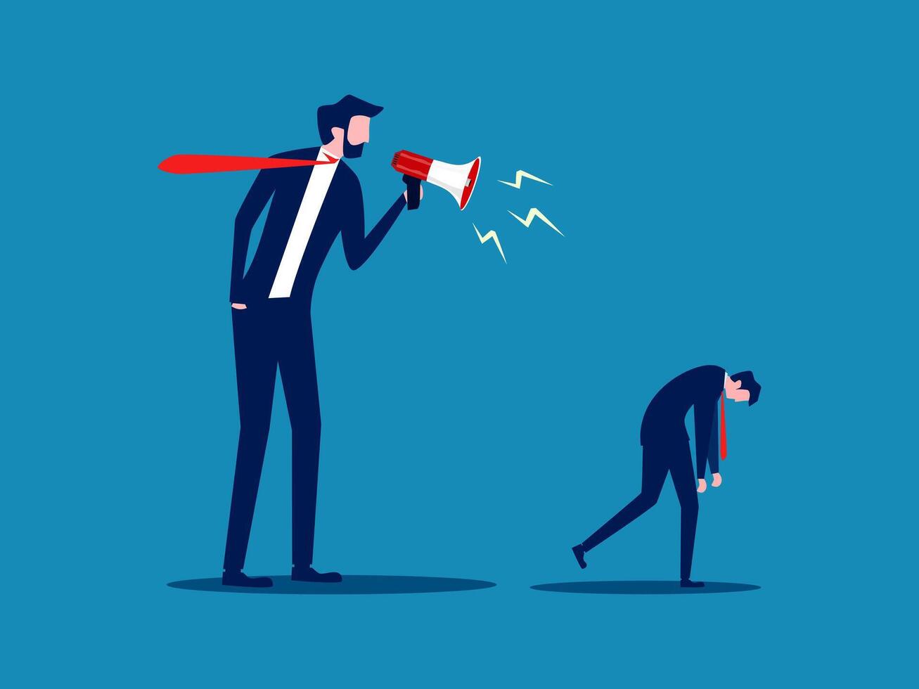 Negative critical thinking. Businessman holds a megaphone and scolds the employee vector