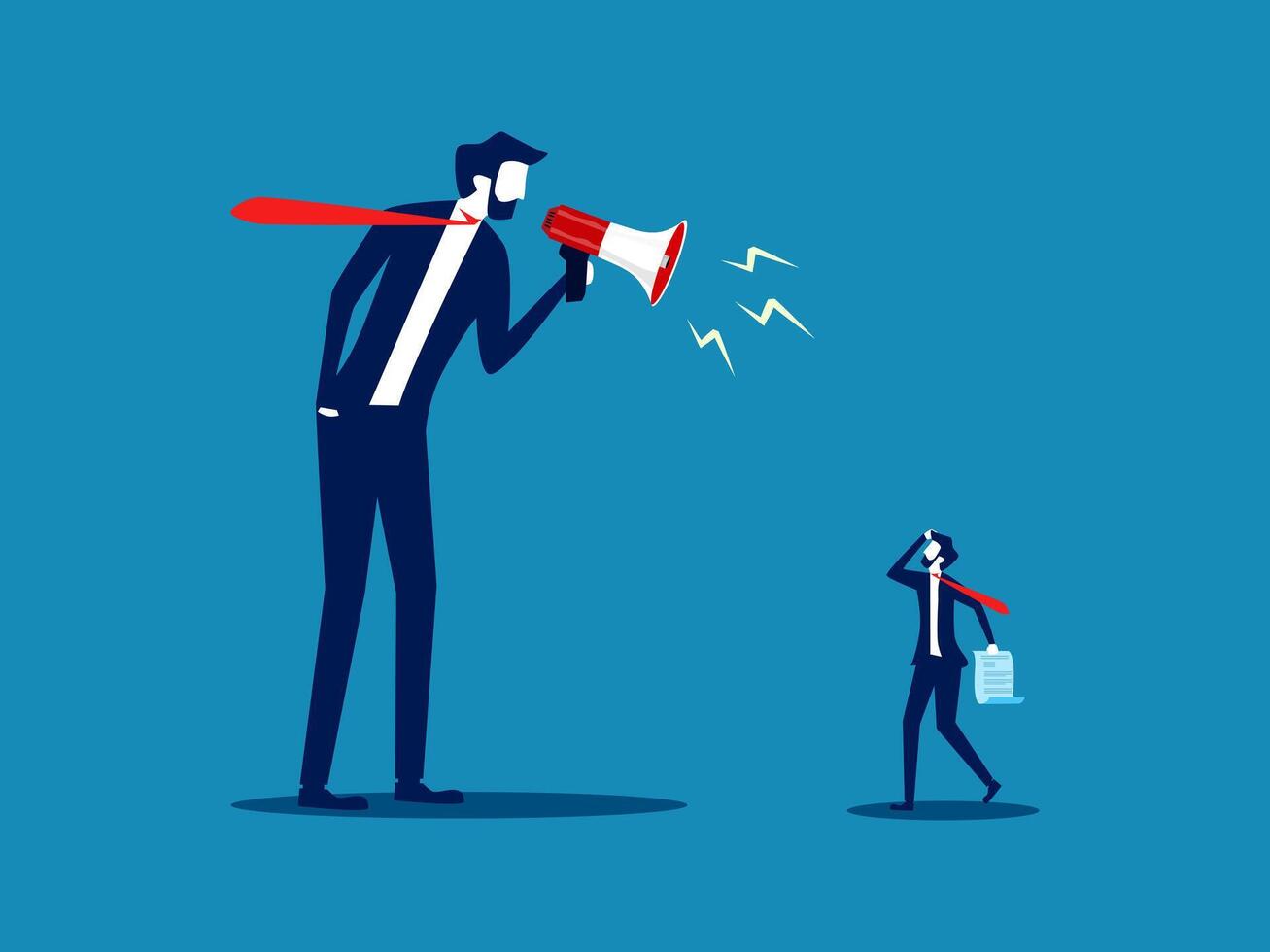 Negative criticism. Businessman holds a megaphone and criticizes an employee vector