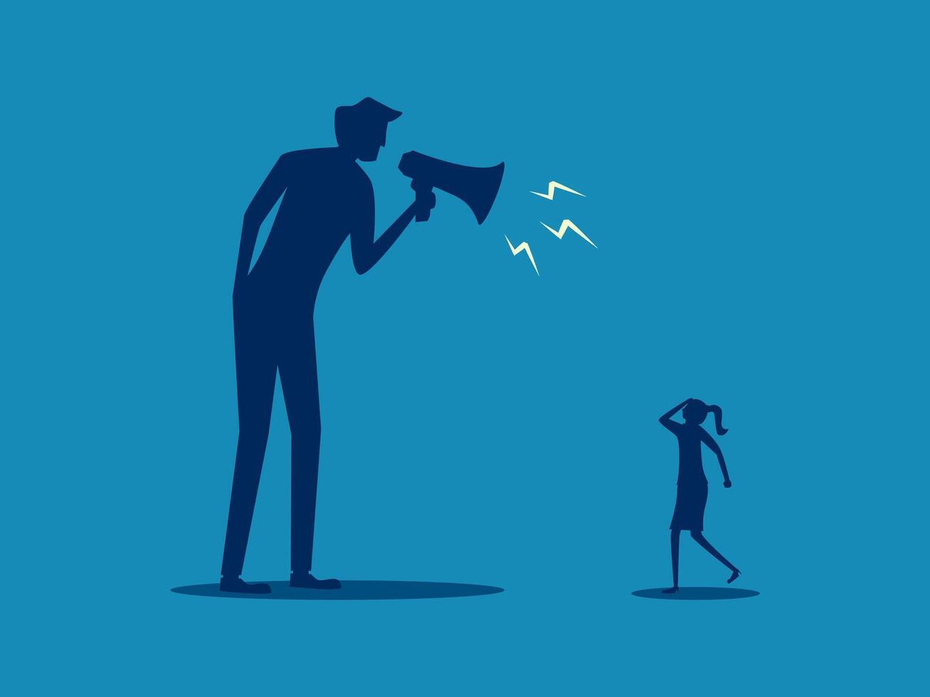 Negative criticism. Businessman holds a megaphone and criticizes an employee vector