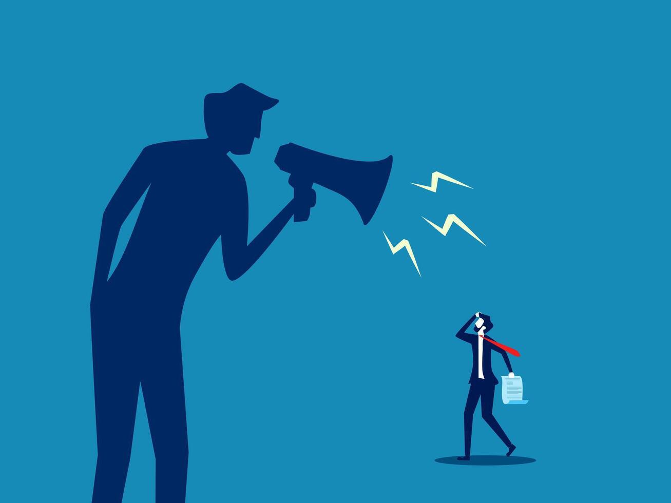 Negative criticism. Businessman holds a megaphone and criticizes an employee vector
