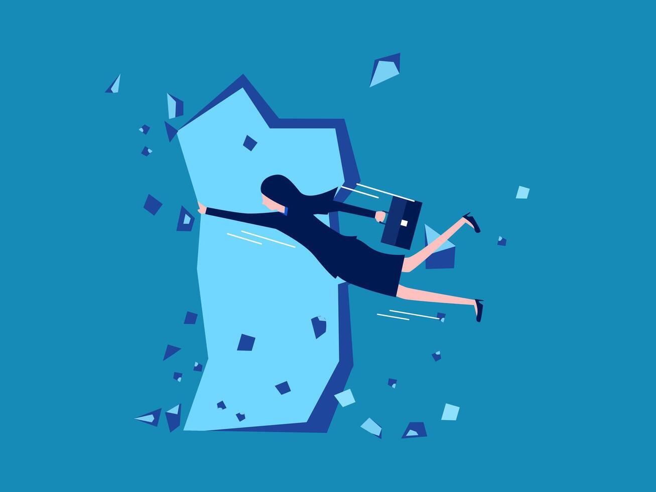 Try to seize the opportunity. Businesswoman tries to leave the mouth of the cave vector