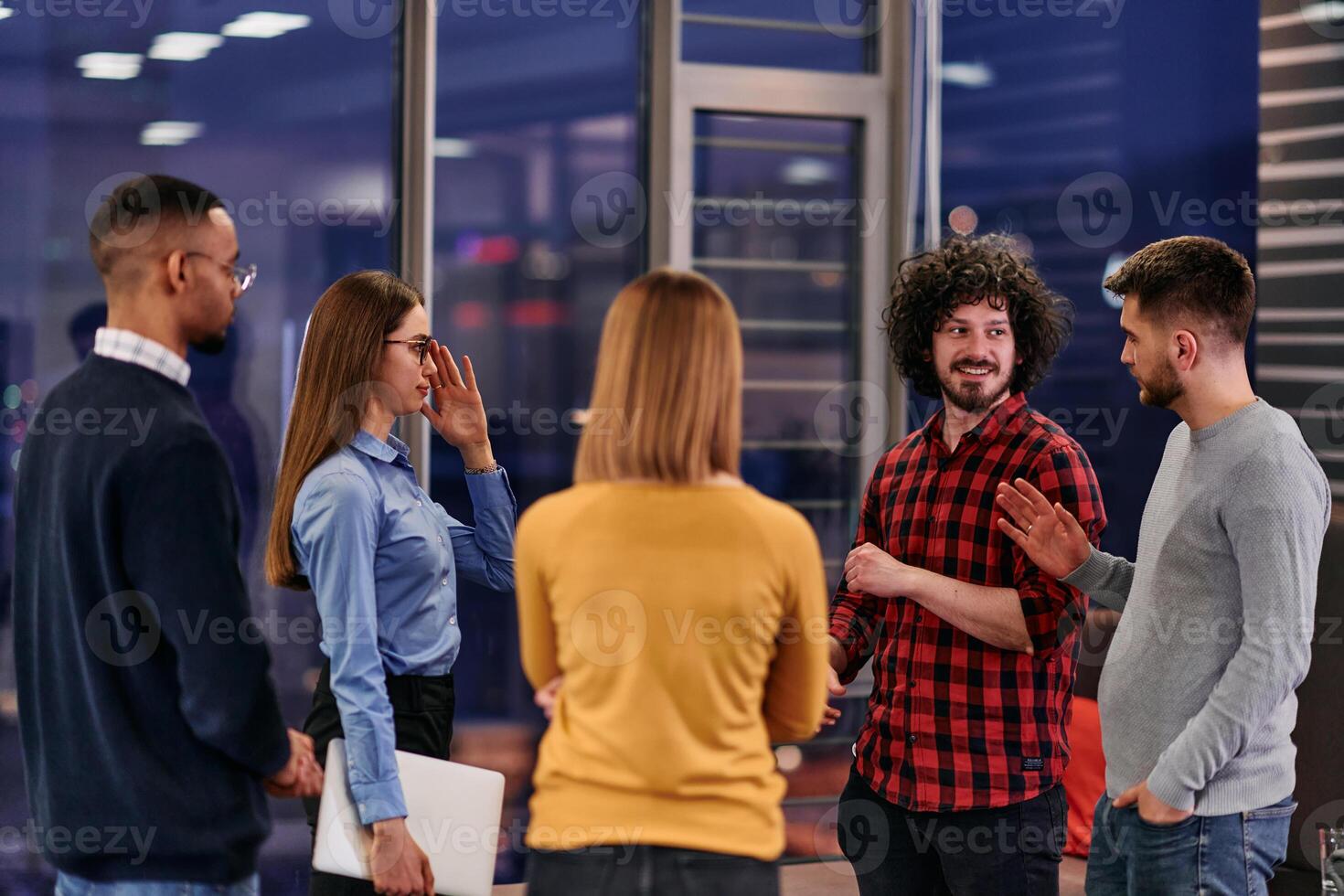 Multicultural Business Team Brainstorming During Coffee Break photo