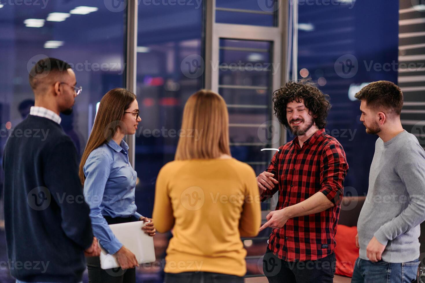 Multicultural Business Team Brainstorming During Coffee Break photo