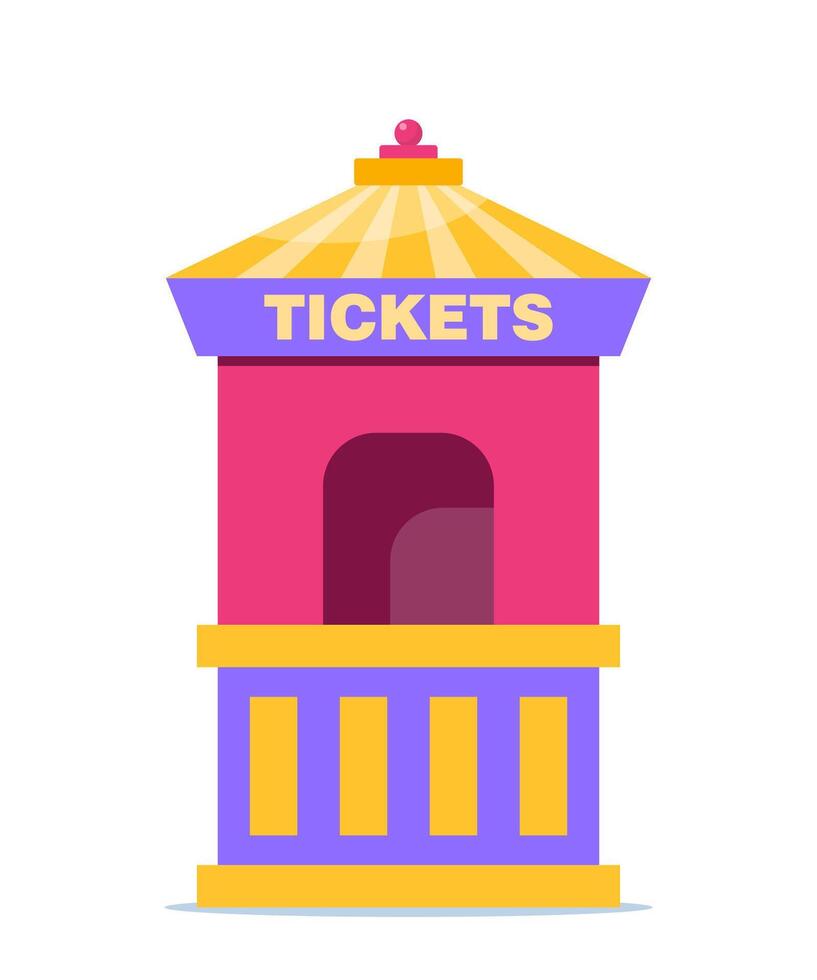 Carnival striped ticket booth kiosk isolated on white. Flat cinema, circus, theater, amusement park tent element with empty window. Entertainment and fun access purchase. illustration. vector