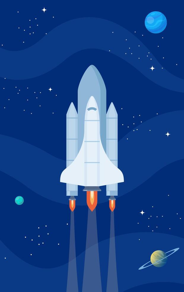 Space shuttle. Spaceship in outer space. Cosmos discovery. Space exploration concept. . vector