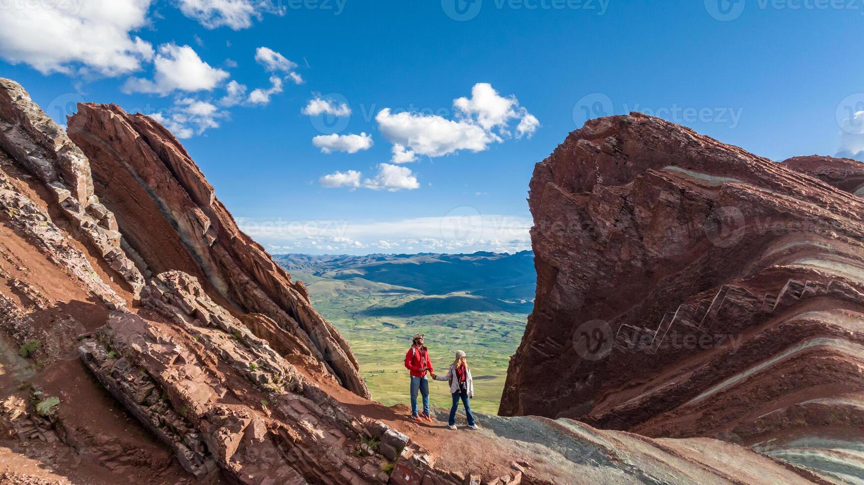 Rainbow Mountain, Peru. Also known as Cerro Colorado near to Cusco. Aerial view. photo