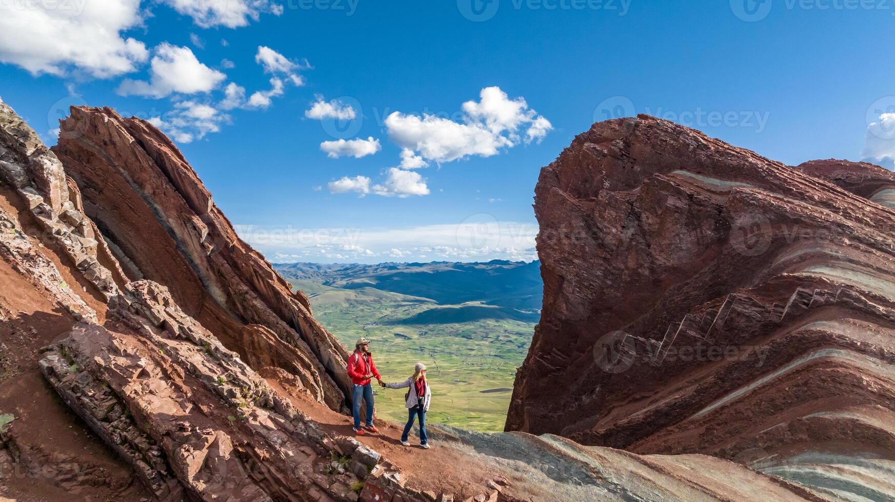 Rainbow Mountain, Peru. Also known as Cerro Colorado near to Cusco. Aerial view. photo