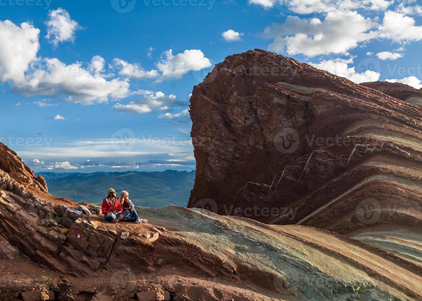 Rainbow Mountain, Peru. Also known as Cerro Colorado near to Cusco. Aerial view. photo