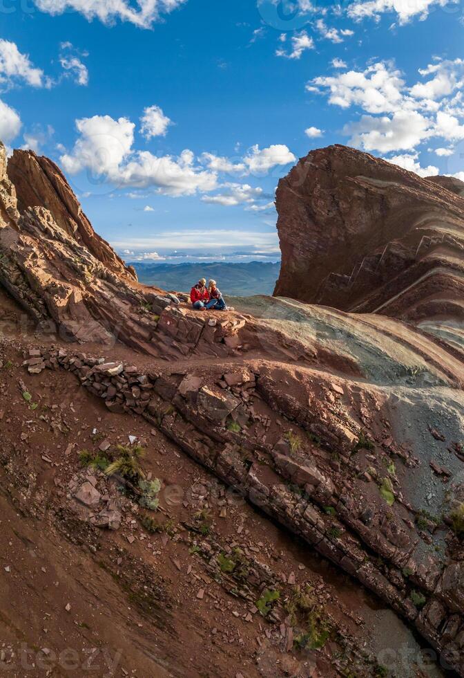 Rainbow Mountain, Peru. Also known as Cerro Colorado near to Cusco. Aerial view. photo