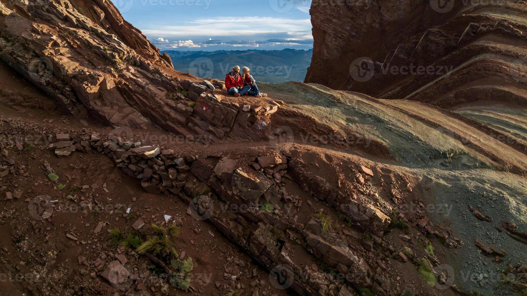 Rainbow Mountain, Peru. Also known as Cerro Colorado near to Cusco. Aerial view. photo