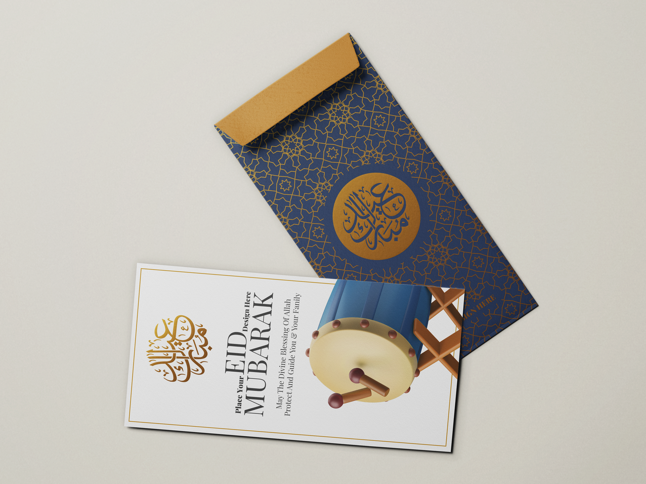 eidi gift envelope cover with gold foil print vertical greeting card editable realistic mockup psd