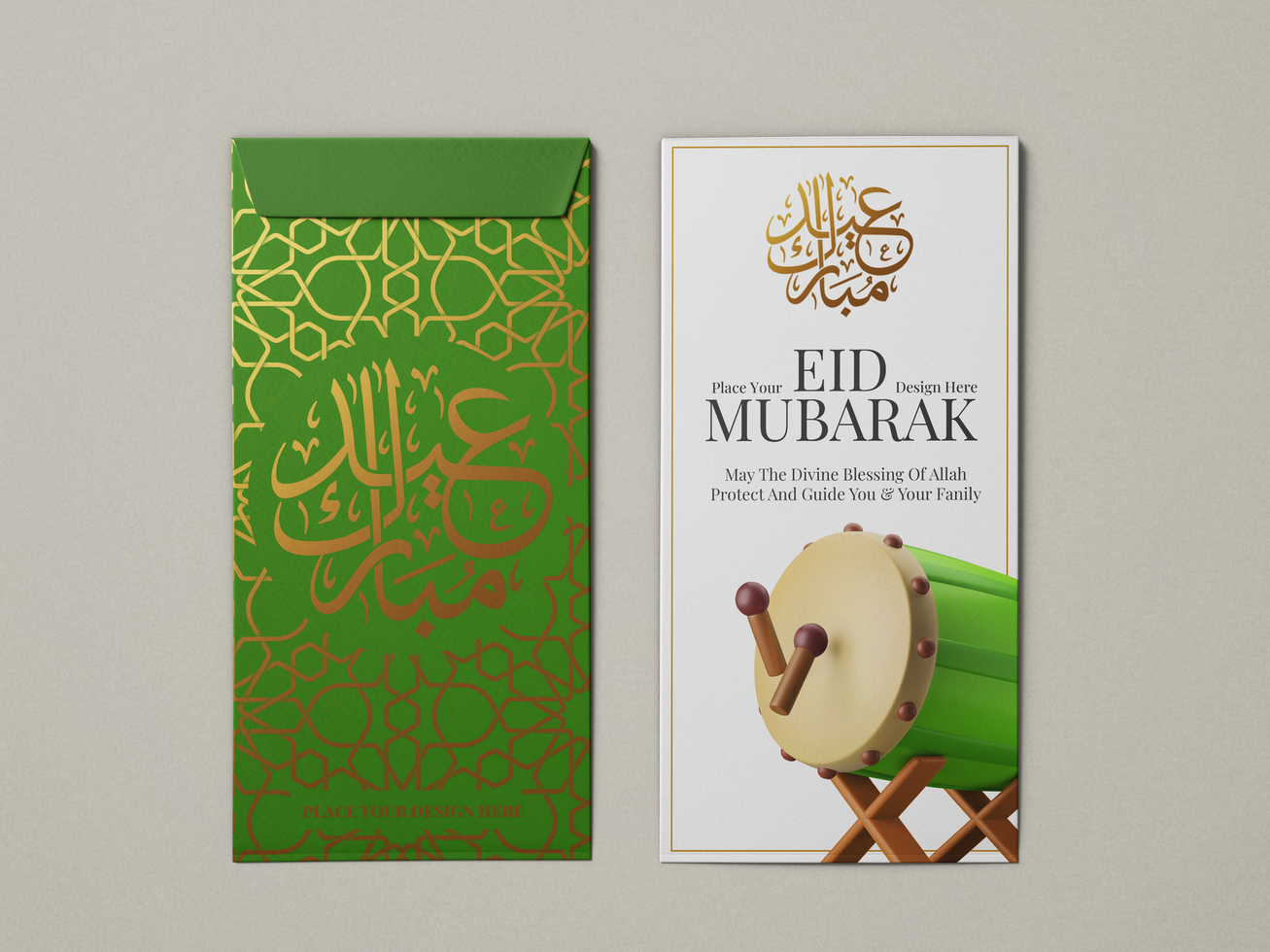 eidi gift envelope cover with gold foil print vertical greeting card editable realistic mockup psd