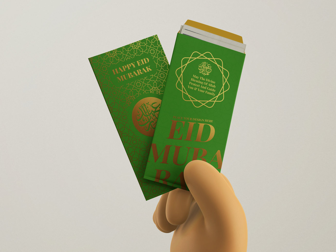 eidi gift envelope cover with gold foil print vertical greeting card editable realistic mockup psd